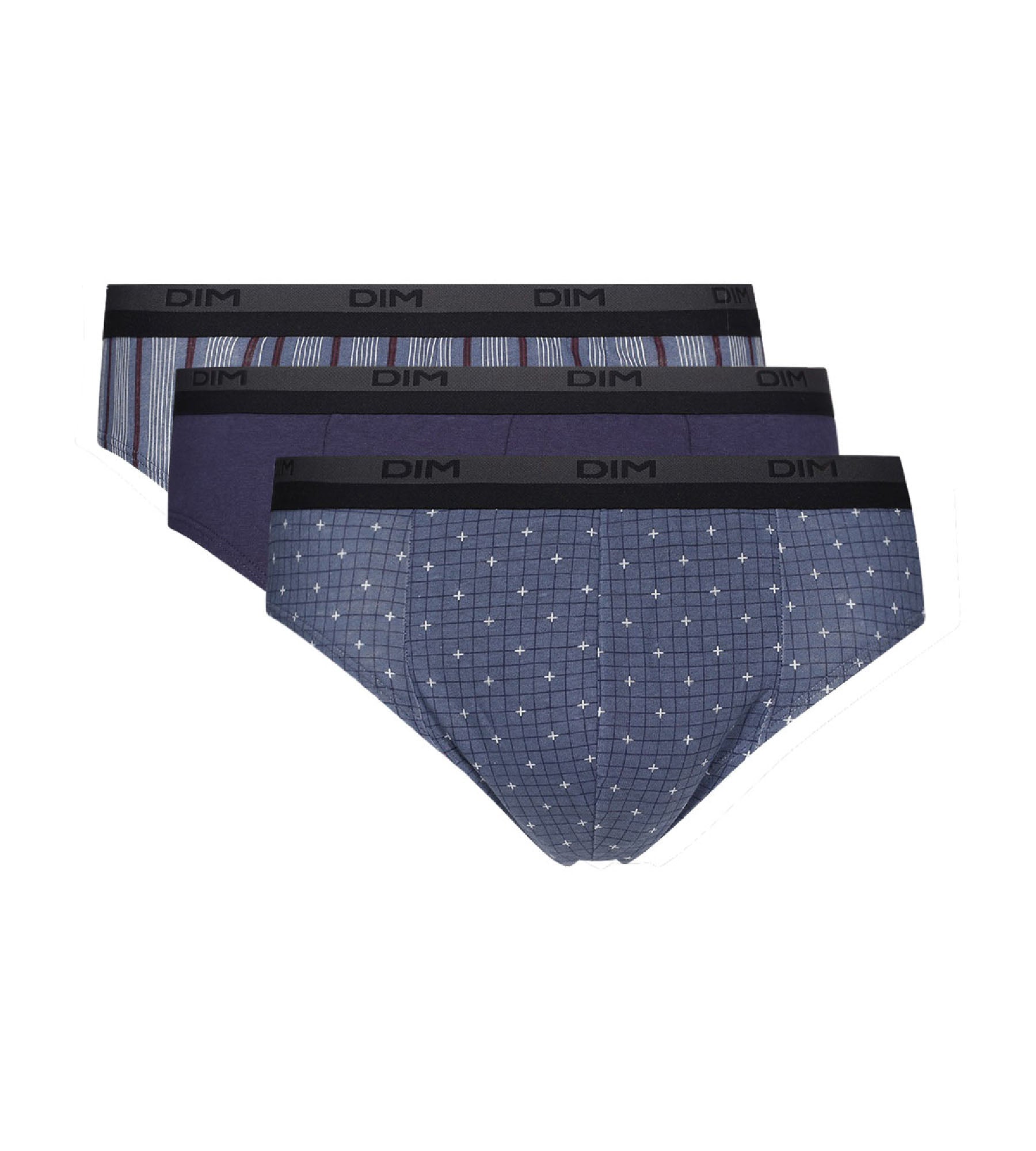 DIM Pacco da 3 slip da uomo in cotone blu con stampa incrociata Dim