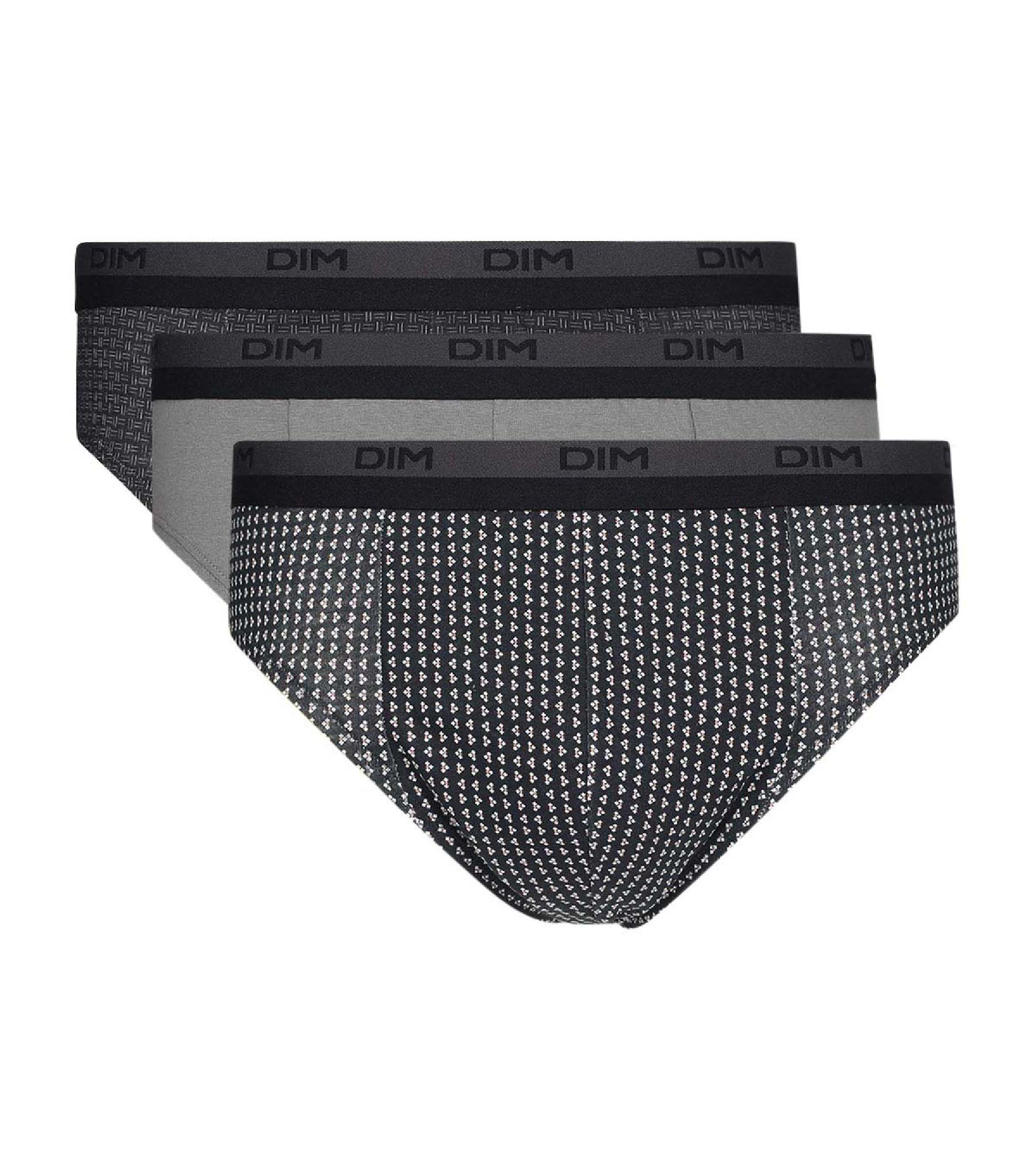 DIM Pacco da 3 slip da uomo grigi con stampa a cubo in cotone Dim Coton Print