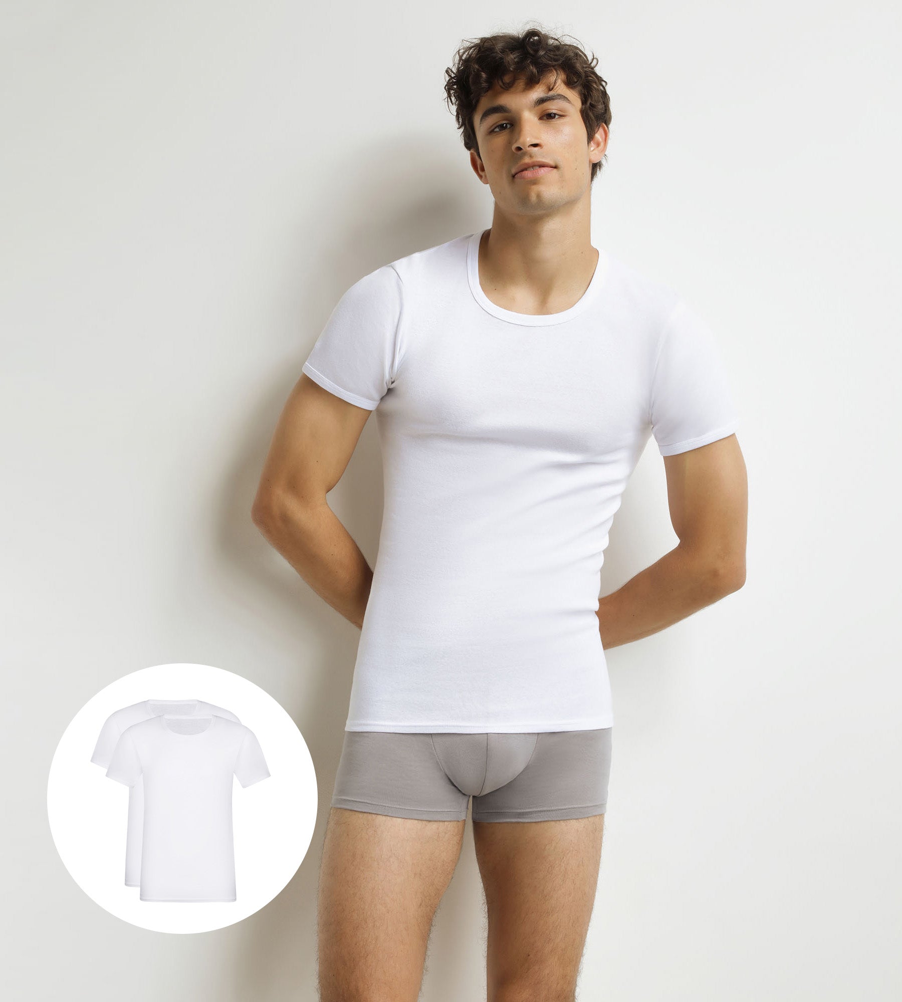 DIM Lot de 2 t-shirts homme en coton Blanc à col rond EcoDim