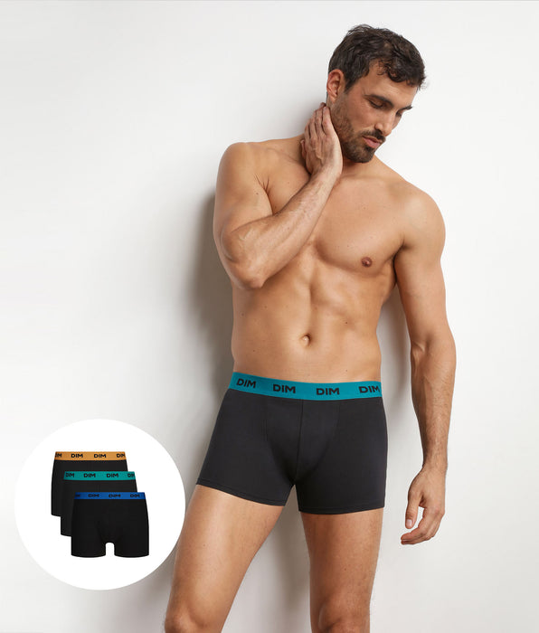 DIM Pacco da 3 boxer da uomo neri con cintura colorata Cameleon Mix & Colors
