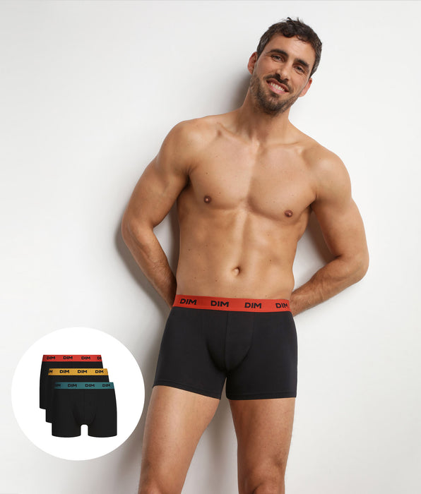 DIM Lotto di 3 boxer da uomo neri con cintura colorata Safran Mix & Colors