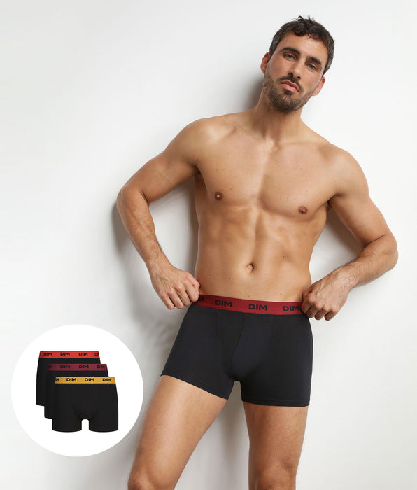 DIM Pacco da 3 boxer da uomo neri con cintura colorata Flamme Mix & Colors
