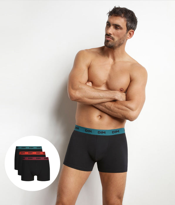 DIM Pacco da 3 boxer da uomo neri con cintura colorata Forêt Mix & Colors