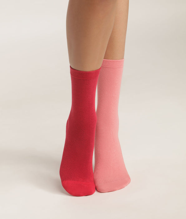 DIM Pacco da 2 calze in cotone rosa da donna Dim