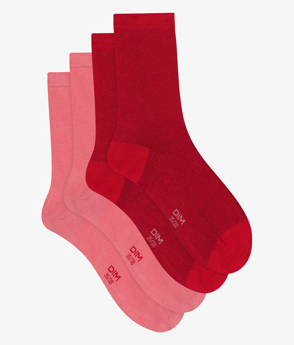 DIM Pacco da 2 calze in cotone rosa da donna Dim
