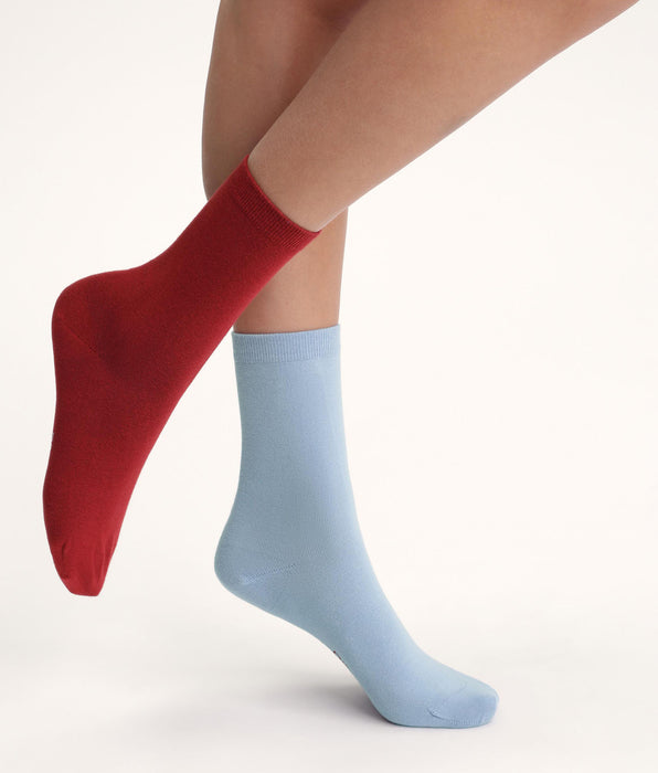 DIM Pacco da 2 paia di calze da donna rosso blu in cotone