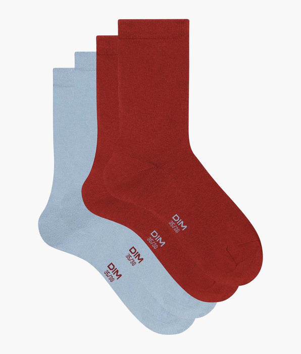 DIM Pacco da 2 paia di calze da donna rosso blu in cotone