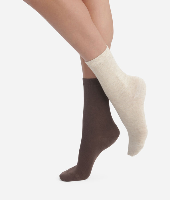 DIM Pacco da 2 paia di calzini da donna Marrone Beige Dim Cotone