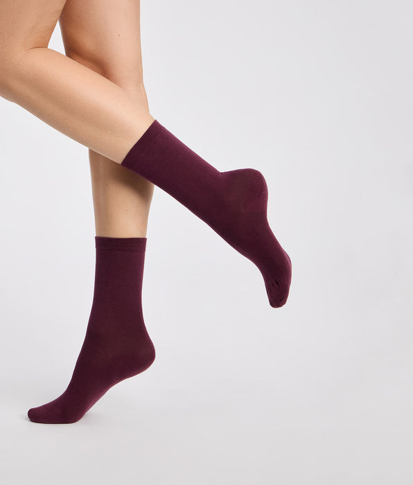 DIM Set da 2 calze da donna fichi, bordeaux Coton