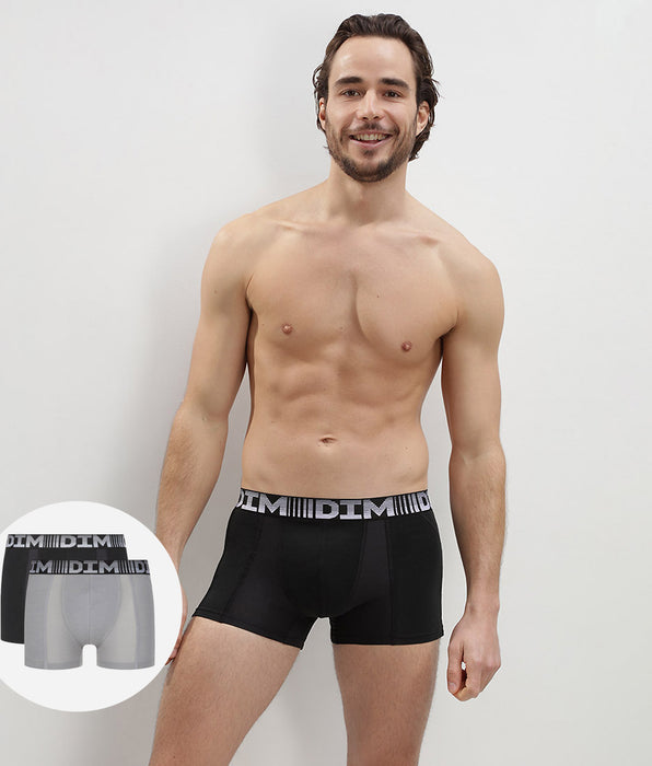 DIM Pacco da 2 boxer traspiranti da uomo nero grigio 3D Flex Air