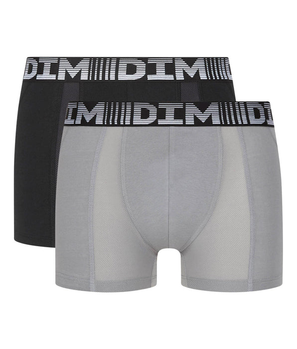 DIM Pacco da 2 boxer traspiranti da uomo nero grigio 3D Flex Air