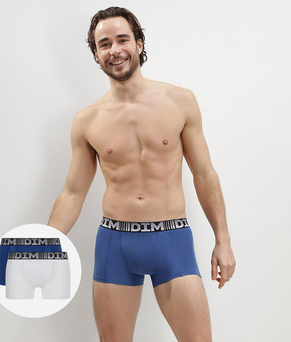 DIM Pacco da 2 boxer 3D Flex Air traspiranti da uomo blu acciaio e bianco