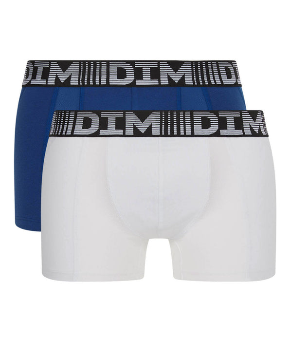 DIM Pacco da 2 boxer 3D Flex Air traspiranti da uomo blu acciaio e bianco