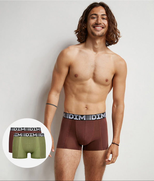 DIM Pacco da 2 boxer traspiranti 3D Flex Air Khaki in cotone e lycra per Uomo