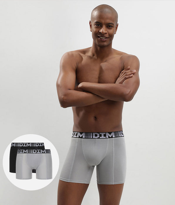DIM Pacco da 2 boxer lunghi traspiranti da uomo nero grigio 3D Flex Air