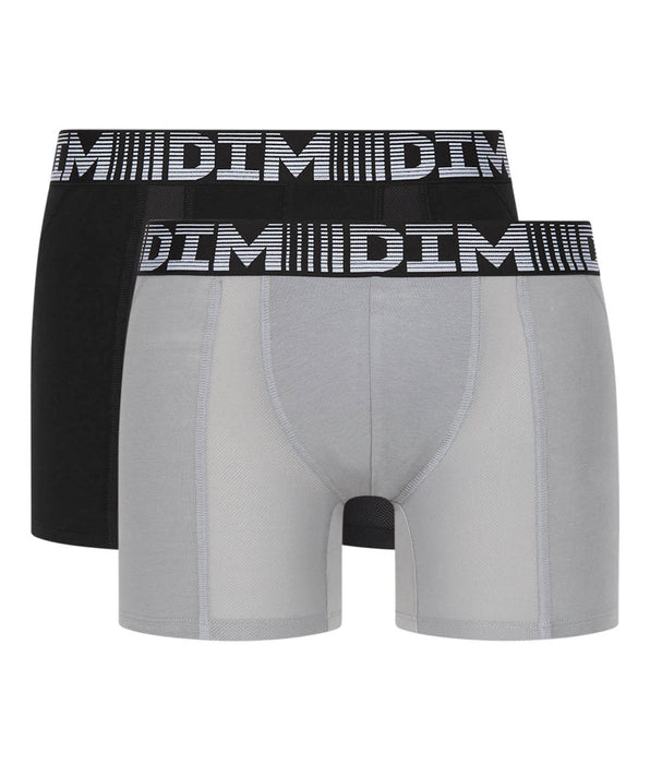 DIM Pacco da 2 boxer lunghi traspiranti da uomo nero grigio 3D Flex Air