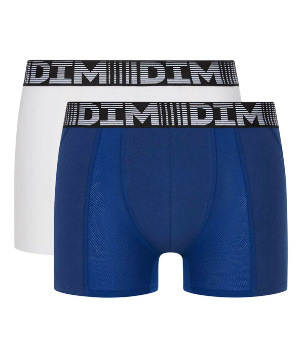DIM Pacco da 2 boxer traspiranti da uomo 3D Flex Air blu bianco