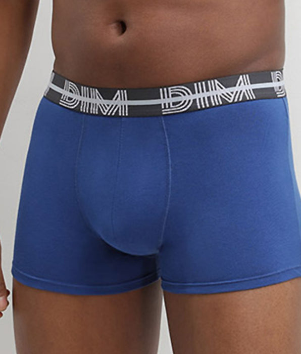 DIM Pacco da 3 boxer in cotone elasticizzato blu-nero con cintura colorata Dim Powerful
