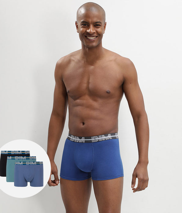 DIM Pacco da 3 boxer in cotone elasticizzato blu-nero con cintura colorata Dim Powerful