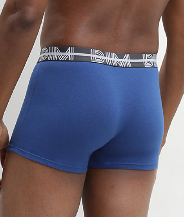 DIM Pacco da 3 boxer in cotone elasticizzato blu-nero con cintura colorata Dim Powerful