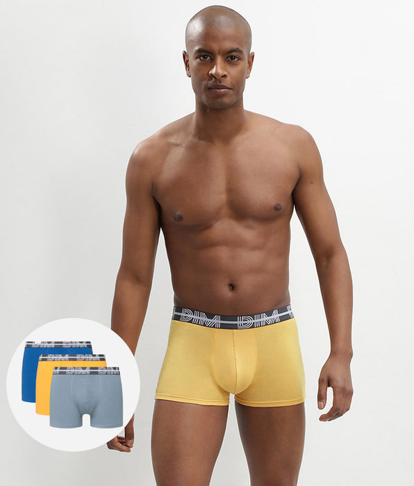 DIM Dim Powerful 3 Pacco da boxer in cotone elasticizzato con grafica blu in vita