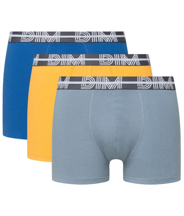 DIM Dim Powerful 3 Pacco da boxer in cotone elasticizzato con grafica blu in vita