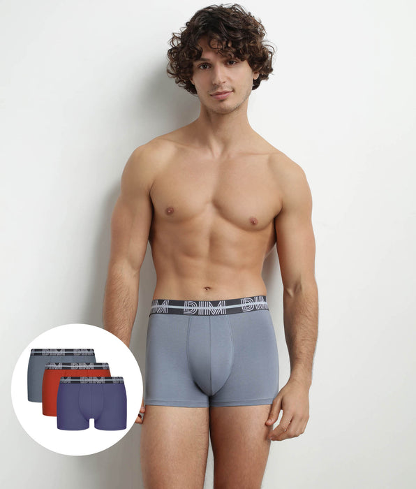 DIM Uomo Pacco da 3 boxer con cintura 3D in cotone blu rosso grigio Dim.