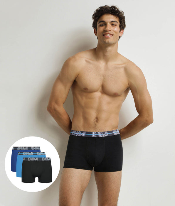 DIM Pacco da 3 boxer da uomo Nero Blu Potente
