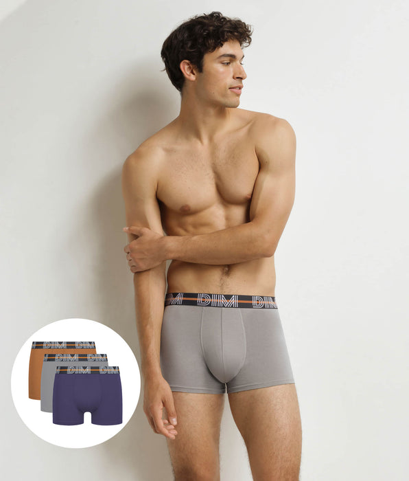 DIM Pacco da 3 boxer da uomo Powerful Viola Grigio
