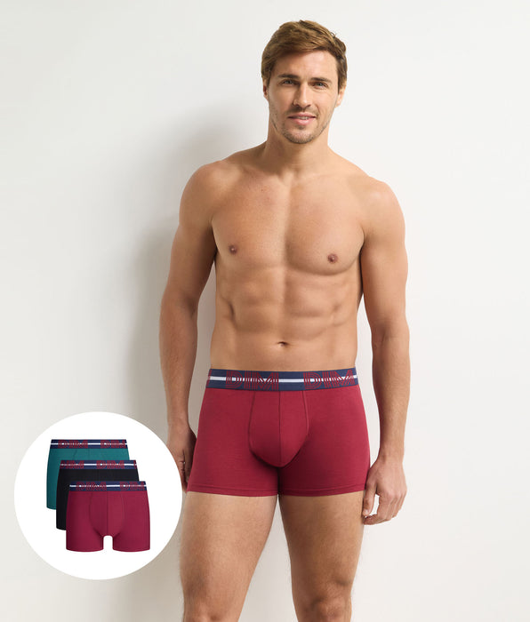 DIM Confezione da 3 boxer uomo in velluto, nero, verde bottiglia Powerful