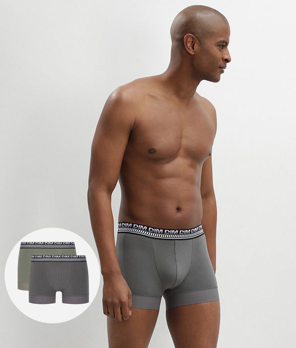 DIM Pacco da 2 boxer da uomo in cotone elasticizzato verde oliva Stay and Fit