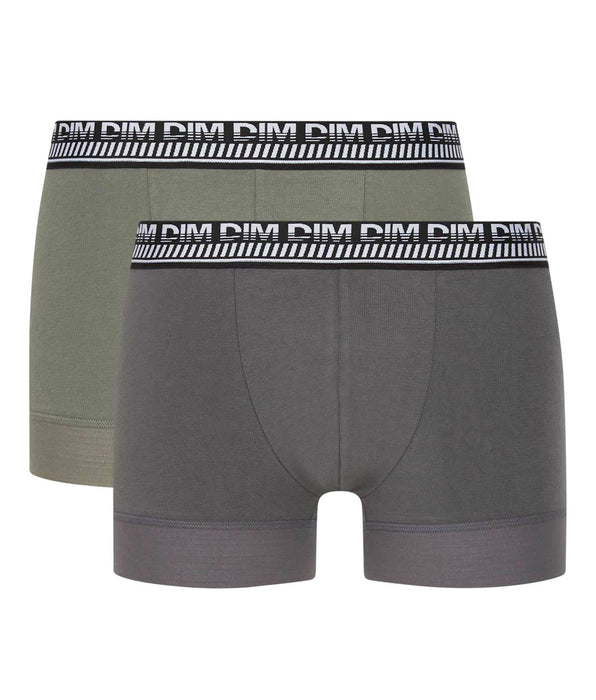 DIM Pacco da 2 boxer da uomo in cotone elasticizzato verde oliva Stay and Fit