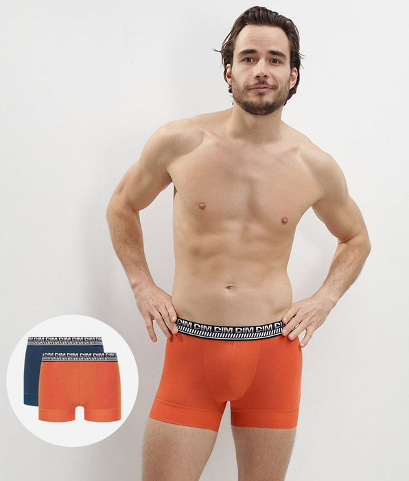 DIM Pacco da 2 boxer Stay and Fit da uomo in cotone elasticizzato blu arancio