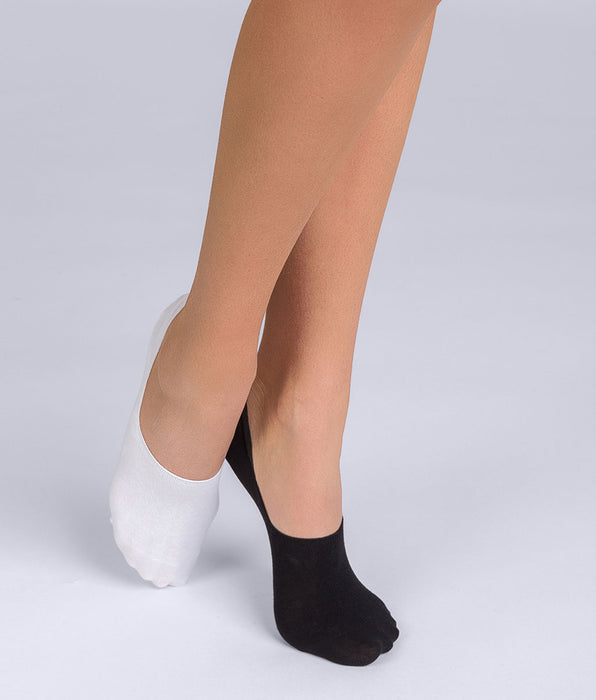 DIM Pacco da 2 protezioni per piedi da donna in cotone di base bianco e nero