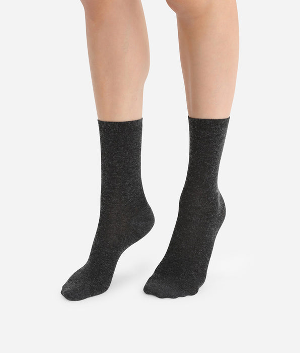 DIM Calze da donna tinta unita in lana morbida color carbone