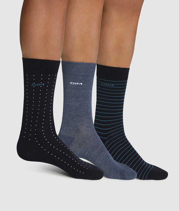 DIM Pacco da 3 paia di calze in cotone da uomo a righe Blu EcoDim Sport