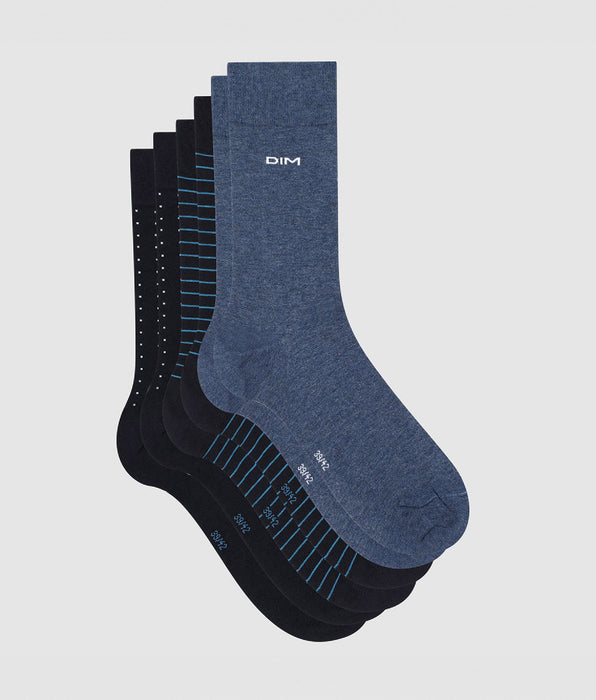 DIM Pacco da 3 paia di calze in cotone da uomo a righe Blu EcoDim Sport