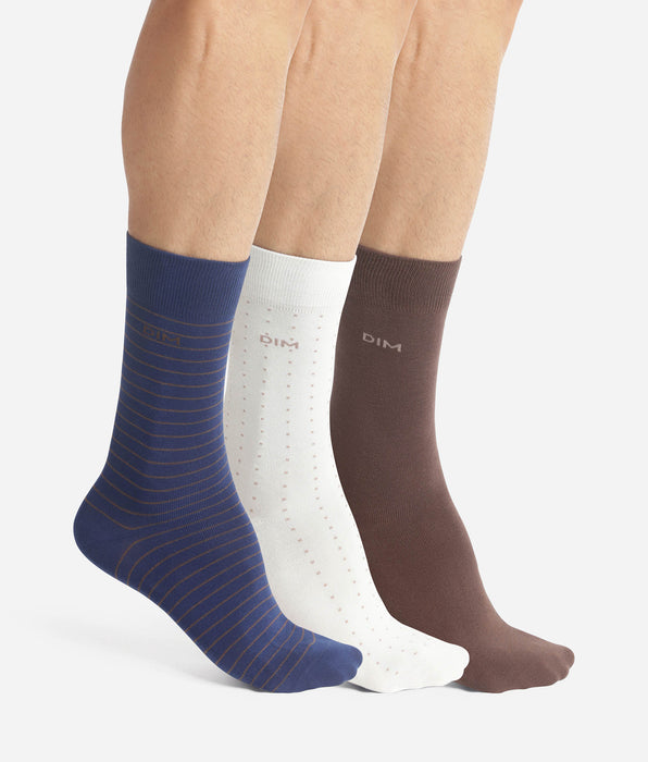 DIM Pacco da 3 paia di calzini da uomo Blu Ebano Grigio Coton Style