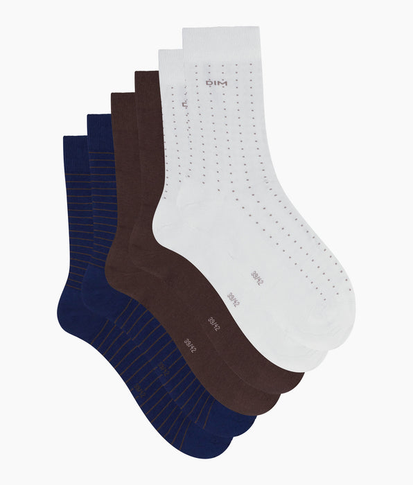 DIM Pacco da 3 paia di calzini da uomo Blu Ebano Grigio Coton Style