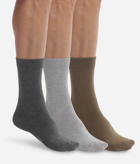 DIM Pacco da 3 calze da uomo grigio kaki Dim Basic Cotton
