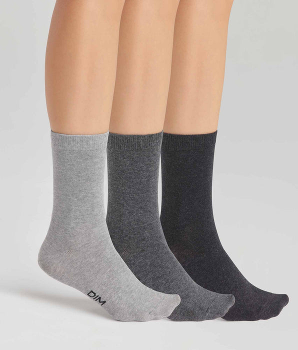 DIM Pacco da calze in cotone grigio chiaro a 3 paia da donna Dim