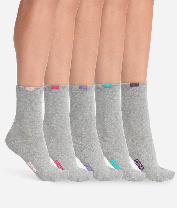 DIM Pacco da 5 paia di calze in cotone grigio chiaro da donna ECODIM