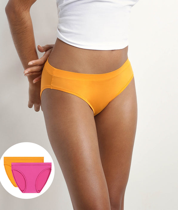 DIM Pacco da 2 slip donna in cotone e nylon giallo fucsia Oh My Dim's