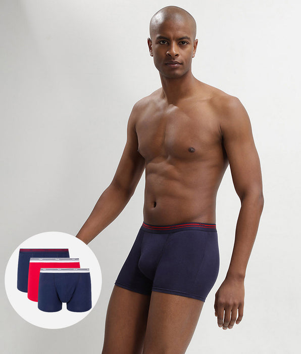 DIM Boxer Daily Colors in cotone blu denim e rosso lava elasticizzato Pacco da 3 pezzi