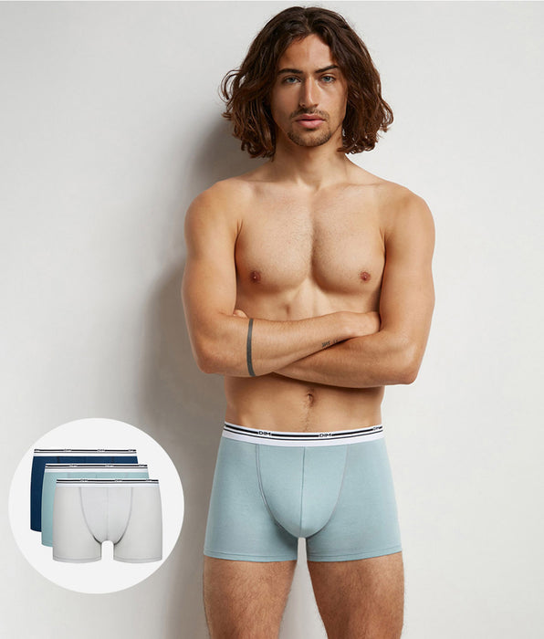 DIM Pacco da 3 boxer da uomo in cotone elasticizzato Blu Grigio Colori Classici