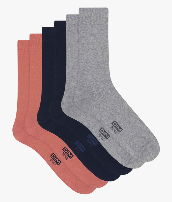 DIM Pacco da 3 paia di calze in cotone rosa navy da uomo Dim
