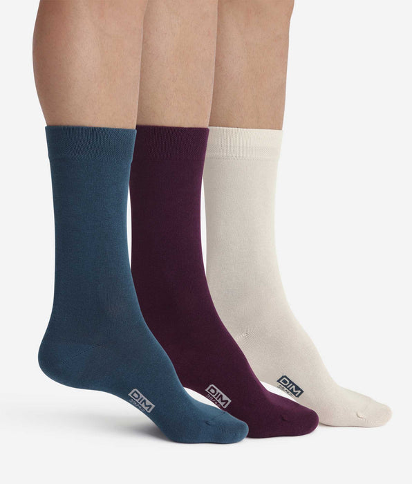 DIM Pacco da 3 paia di calze da uomo Blu Viola Cotone