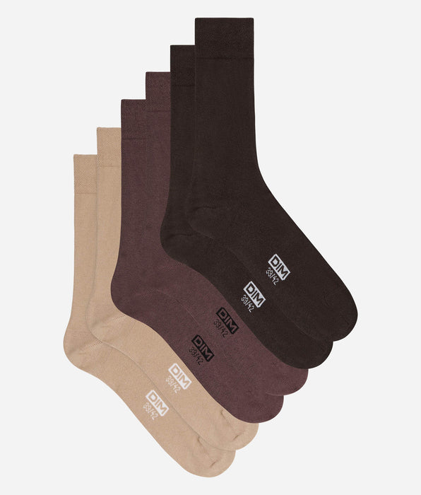 DIM Confezione da 3 calze uomo color cassis, cioccolato e tortora Cotone