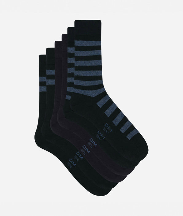 DIM Pacco da 3 paia di calze blu a righe da uomo Dim in cotone