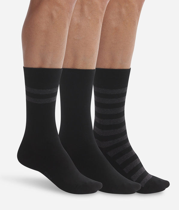 DIM Pacco da 3 paia di calze in cotone da uomo a righe nere Dim